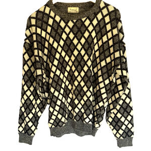 Vintage 90s Protege Tag Mens Diamond Knit Sweater Size L Cosby USA Coogi Style
